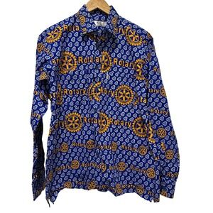 New Look Rotary International All Over Print Blue Gold Mens Button Down Shirt 46